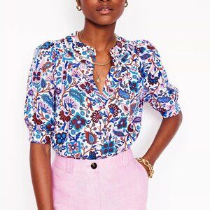 Boden Womens Shirt Blouse Size 4 UK 8 100% Linen Oriental Paradise Floral